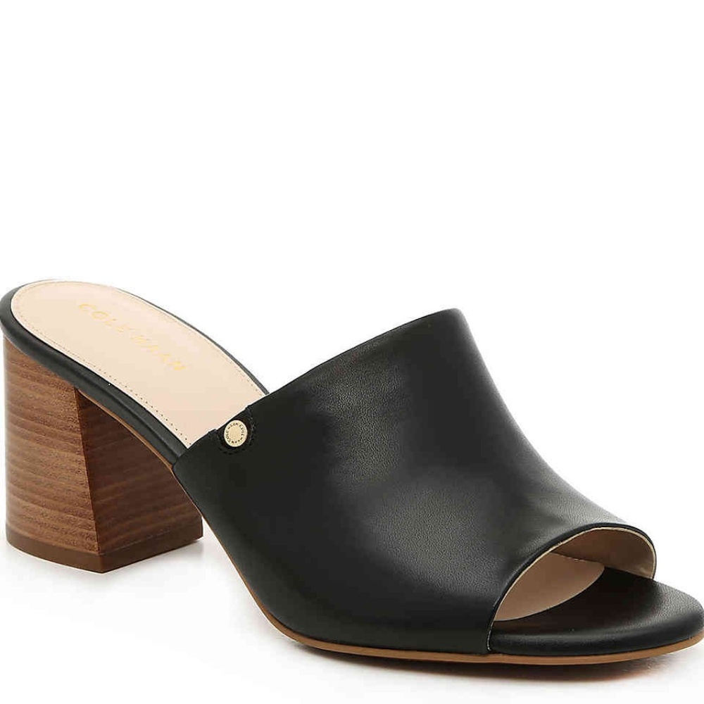 Black Leather Mule Block Heel